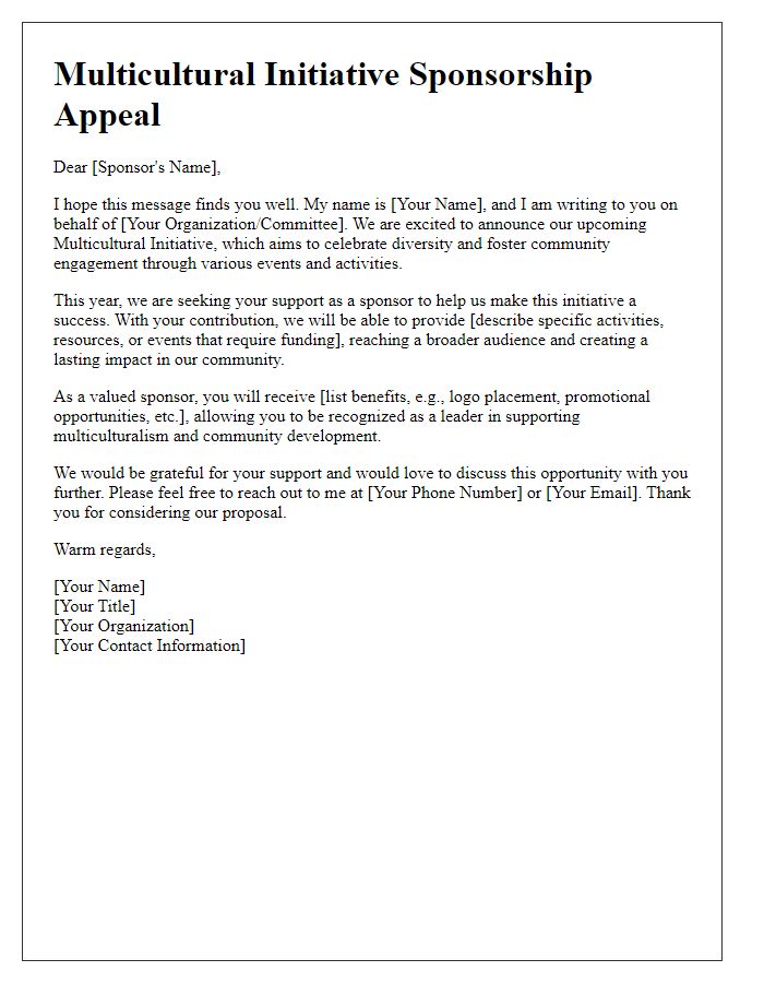 Letter template of multicultural initiative sponsorship appeal