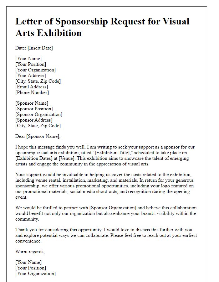 Letter template of visual arts exhibition sponsorship request