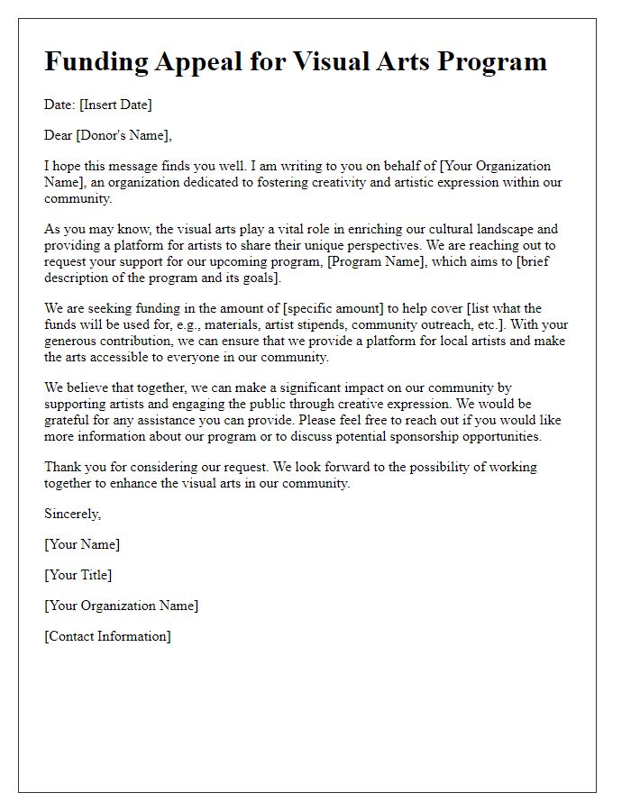 Letter template of visual arts funding appeal