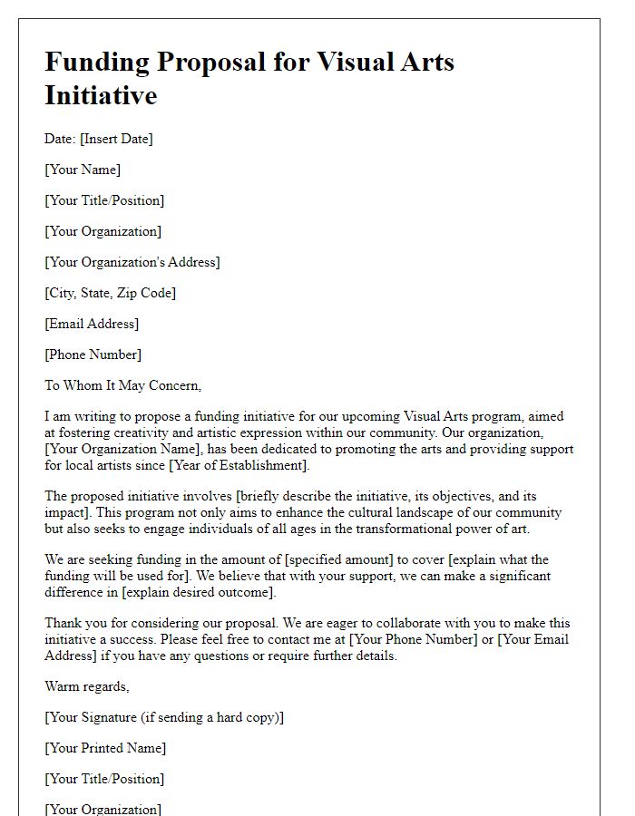 Letter template of visual arts initiative funding proposal