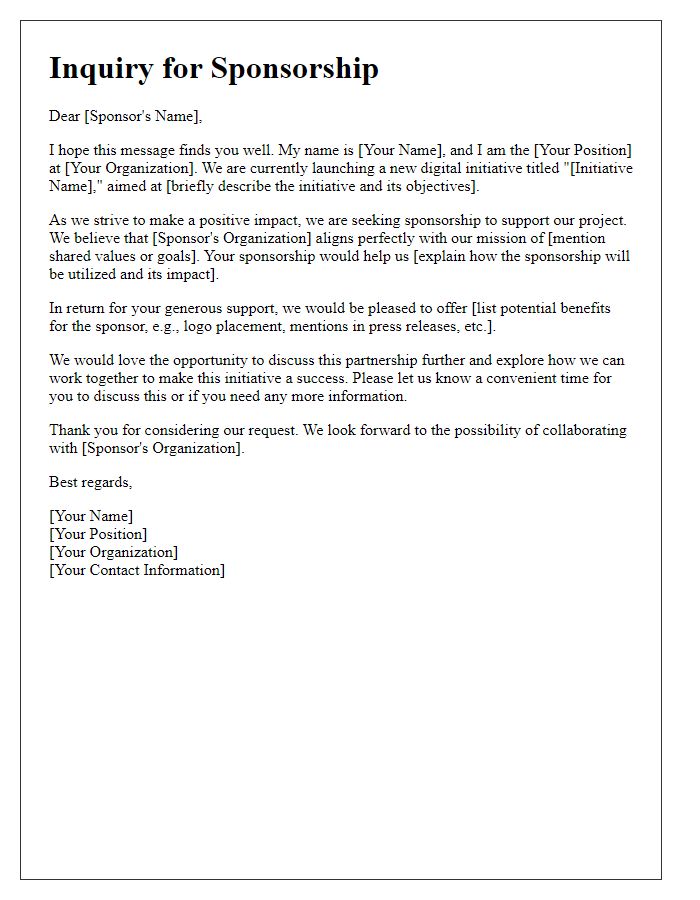 Letter template of digital initiative sponsorship inquiry