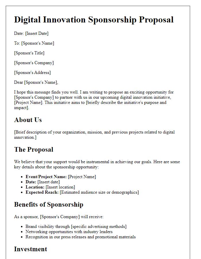 Letter template of digital innovation sponsorship proposal