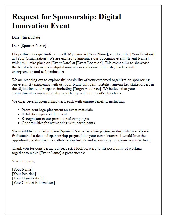 Letter template of digital innovation sponsorship request