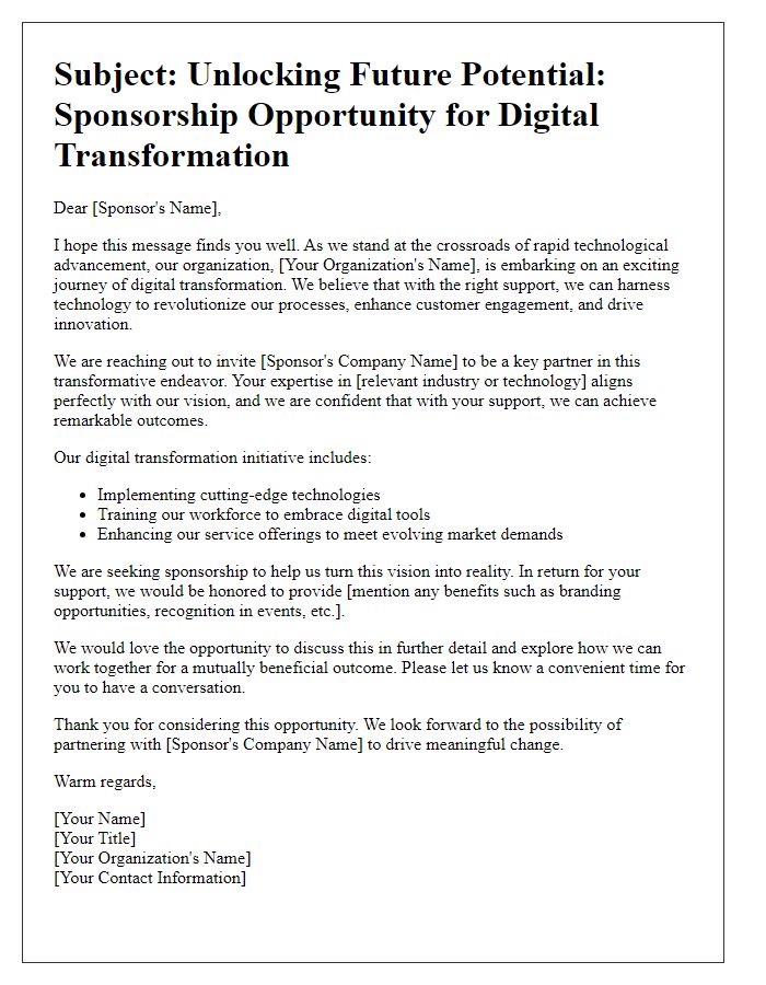 Letter template of digital transformation sponsorship appeal