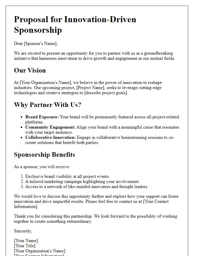 Letter template of innovation-driven sponsorship approach