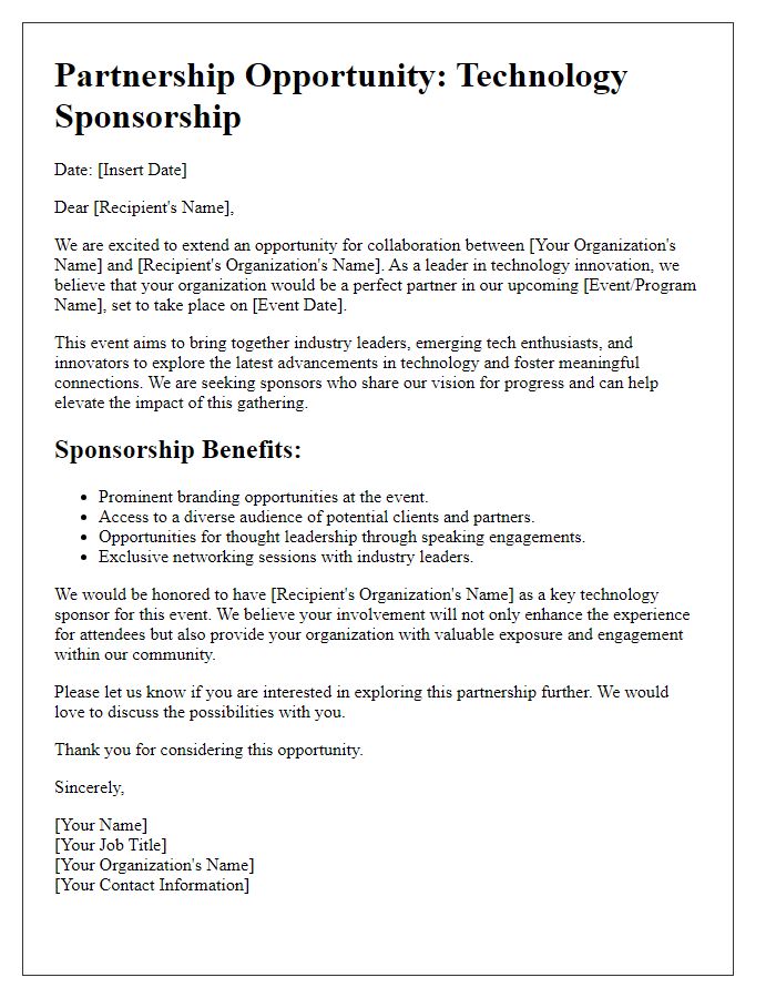 Letter template of technology sponsorship partnership opportunity