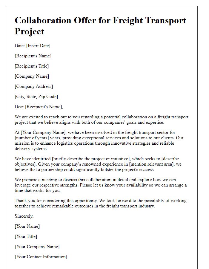 Letter template of collaboration offer for freight transport project