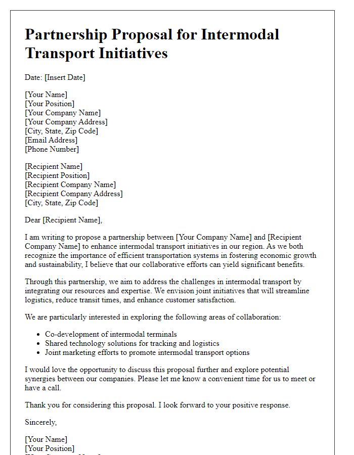 Letter template of partnership proposal for intermodal transport initiatives