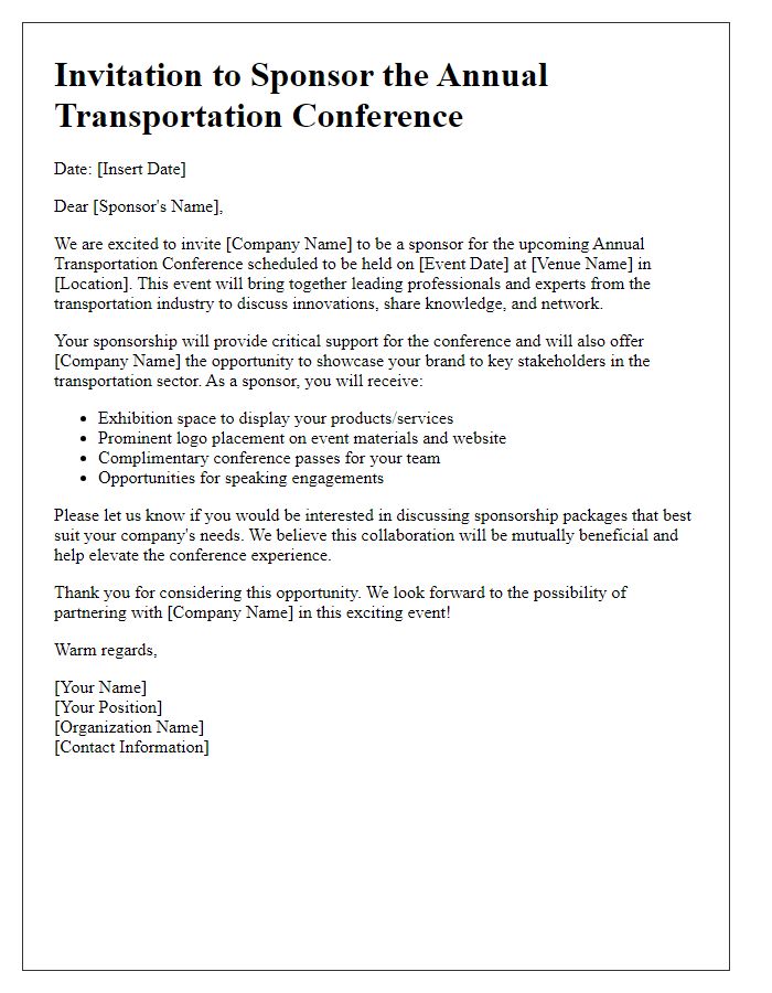 Letter template of sponsorship invitation for transportation conference