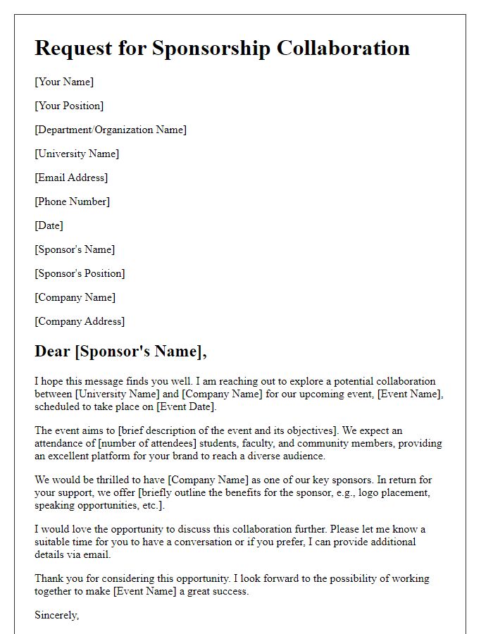 Letter template of collaboration request for event sponsorship at university.