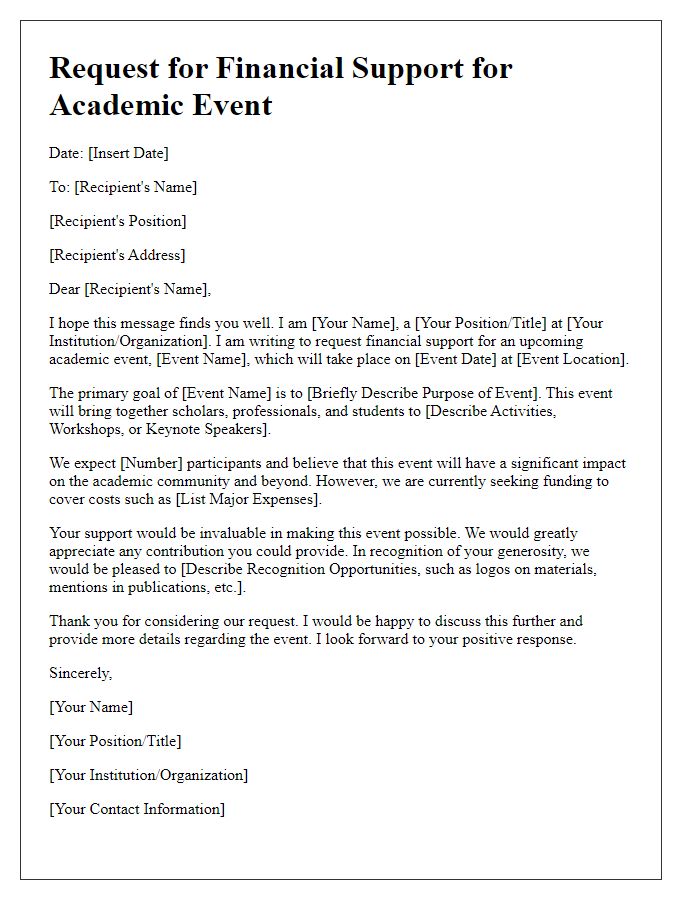 Letter template of seeking financial support for academic events.