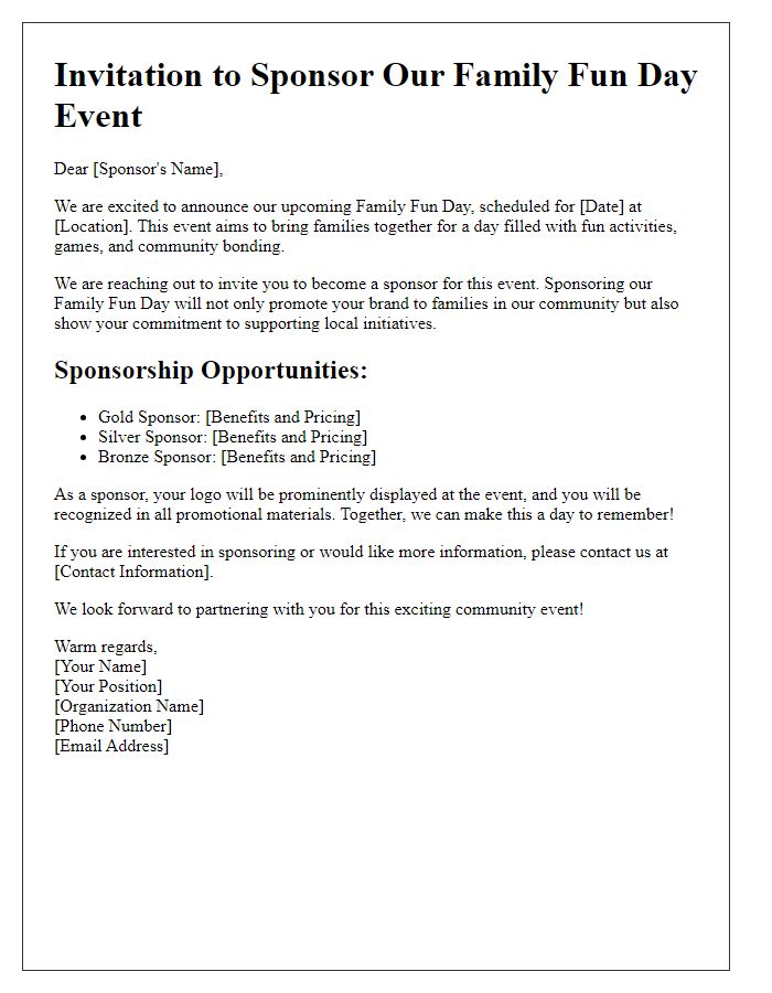 Letter template of Family Fun Day Event Sponsorship Invitation