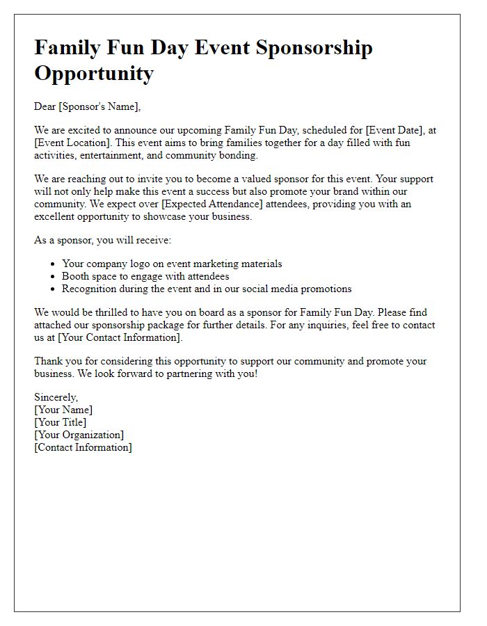 Letter template of Family Fun Day Event Sponsorship Opportunity