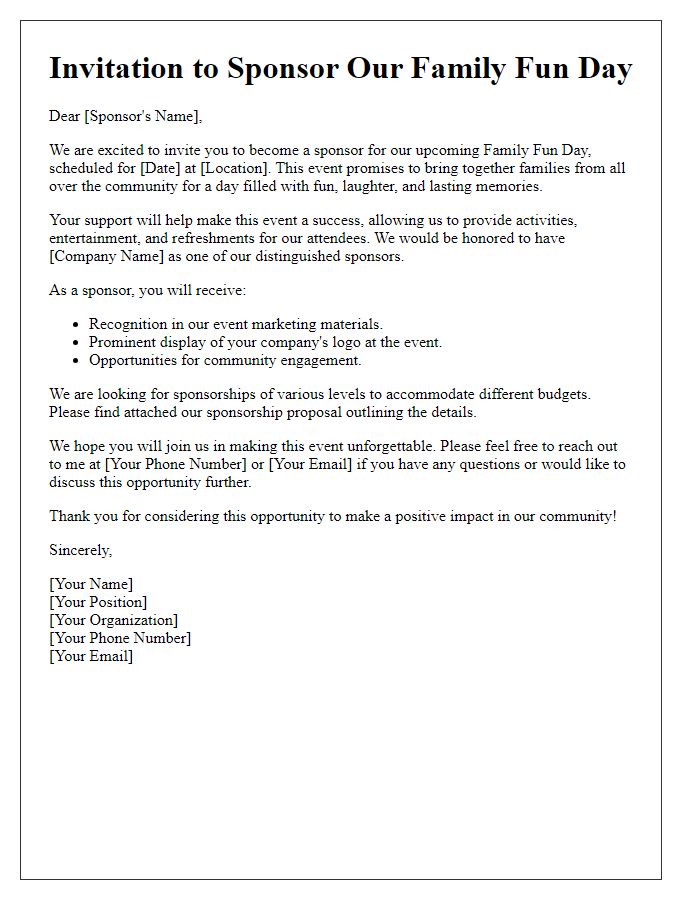 Letter template of Invitation for Family Fun Day Sponsorship