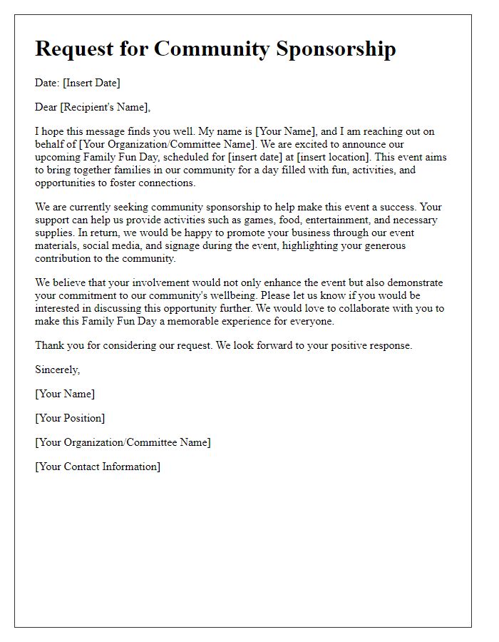 Letter template of Request for Community Sponsorship for Family Fun Day