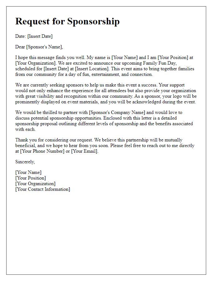 Letter template of Request for Sponsorship for Family Fun Day