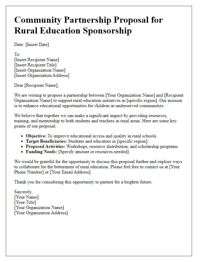 Letter template of community partnership proposal for rural education sponsorship