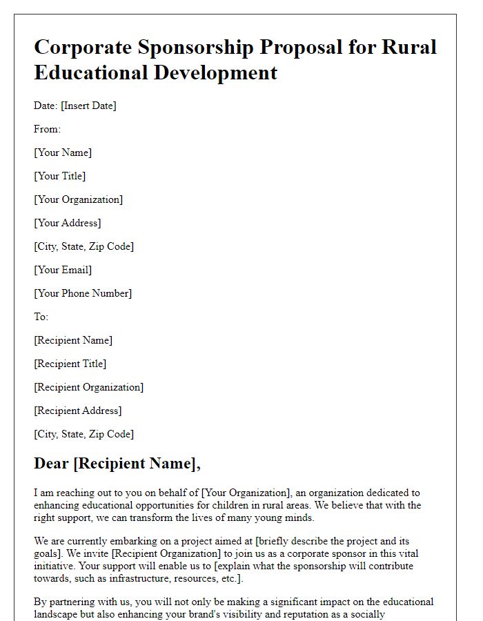 Letter template of corporate sponsorship for rural educational development