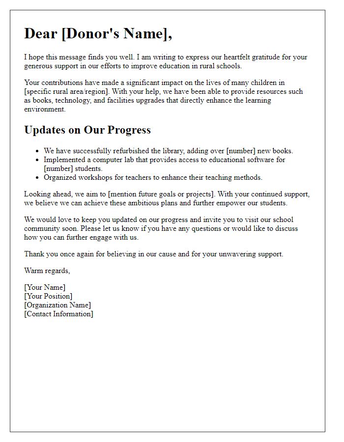 Letter template of donor engagement for rural school improvement