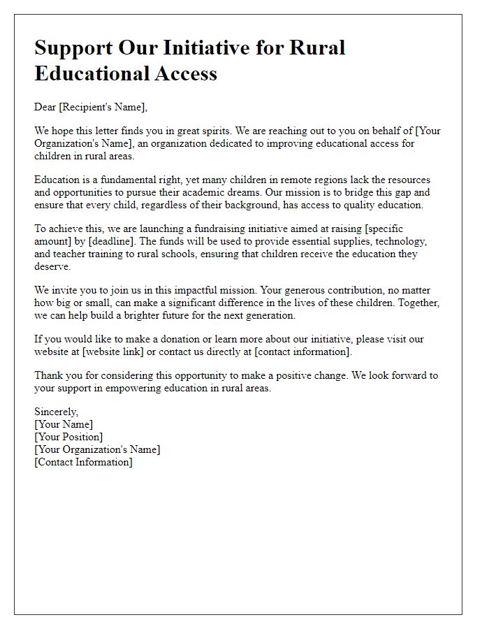 Letter template of fundraising initiative for rural educational access