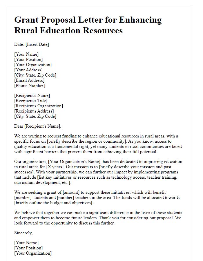 Letter template of grant proposal for enhancing rural education resources