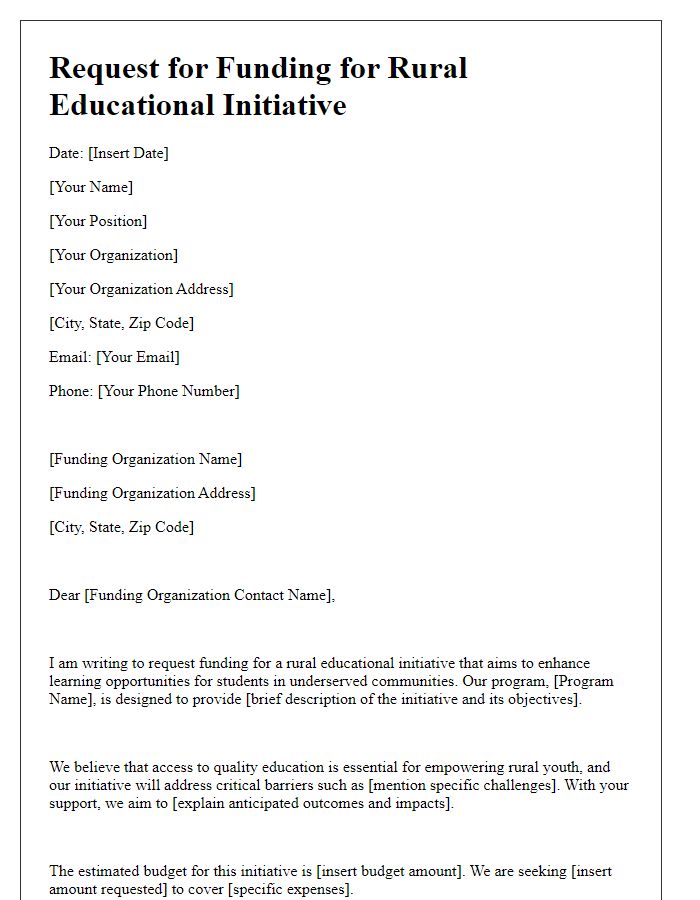 Letter template of request for rural educational initiative funding