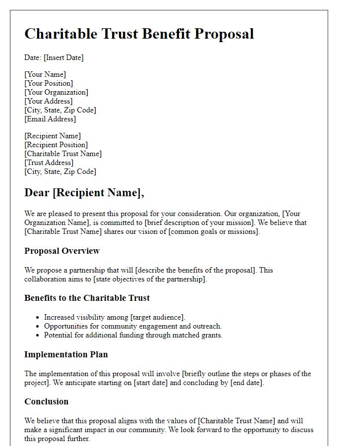 Letter template of charitable trust benefit proposal