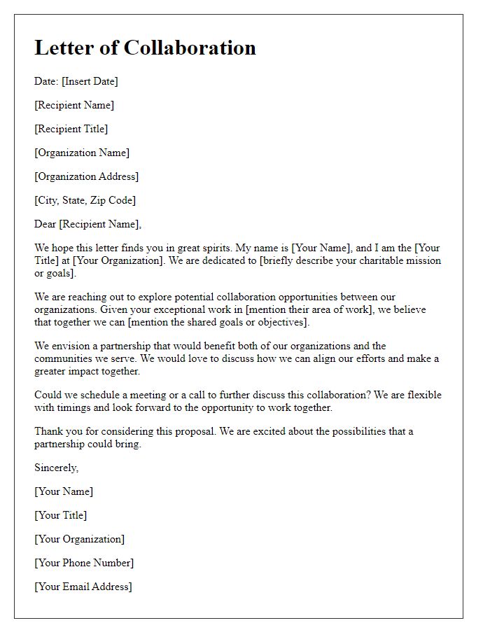 Letter template of charitable trust collaboration outreach