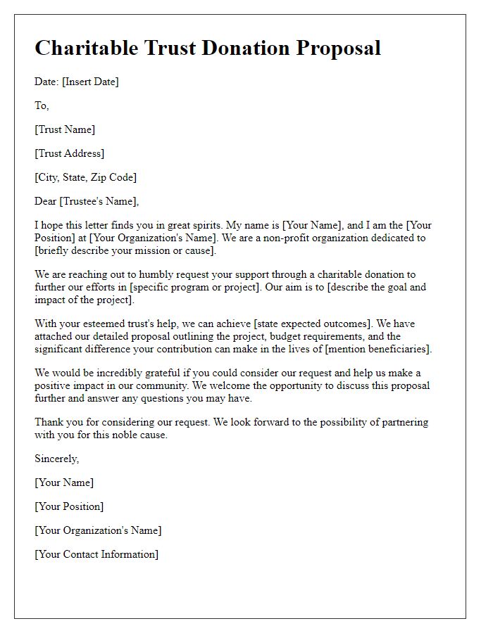 Letter template of charitable trust donation proposal