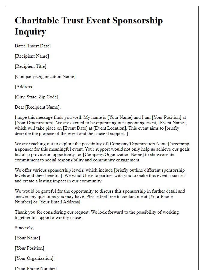 Letter template of charitable trust event sponsorship inquiry