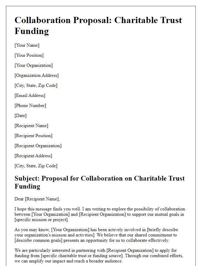 Letter template of charitable trust funding collaboration