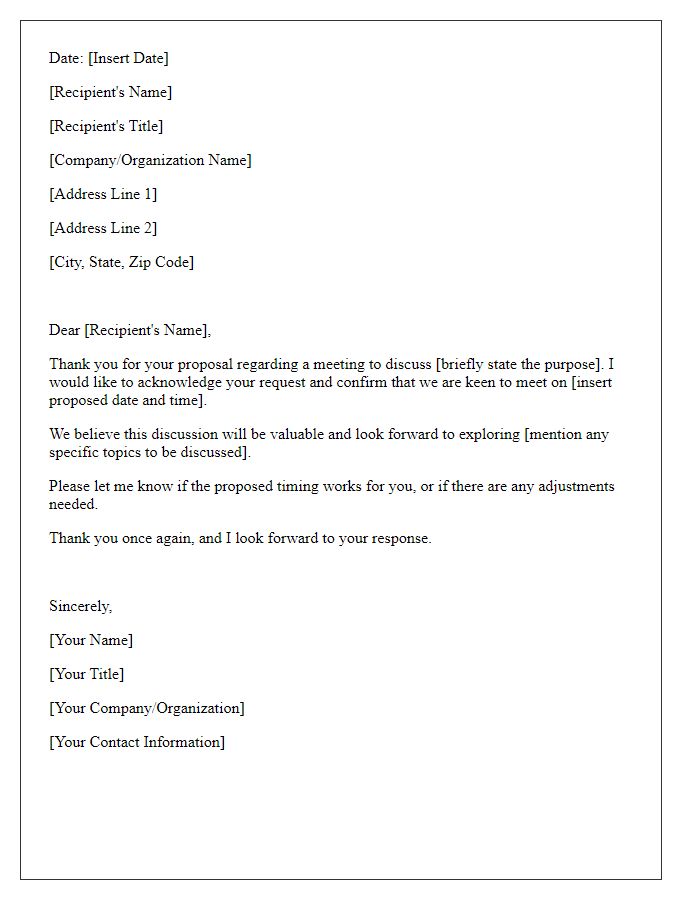 Letter template of acknowledgment for a proposed meeting