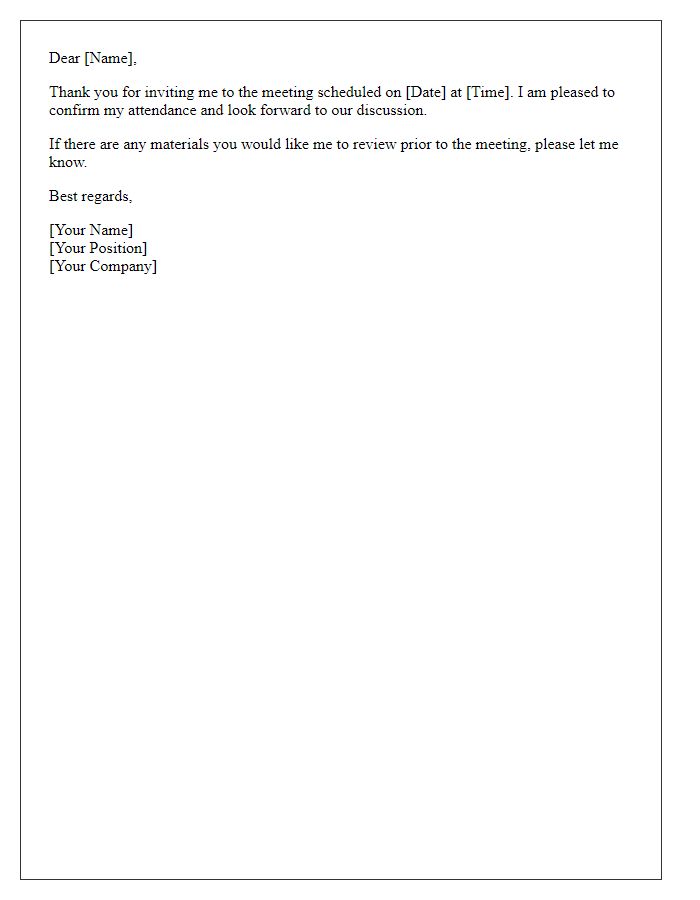 Letter template of agreeing to a meeting invitation