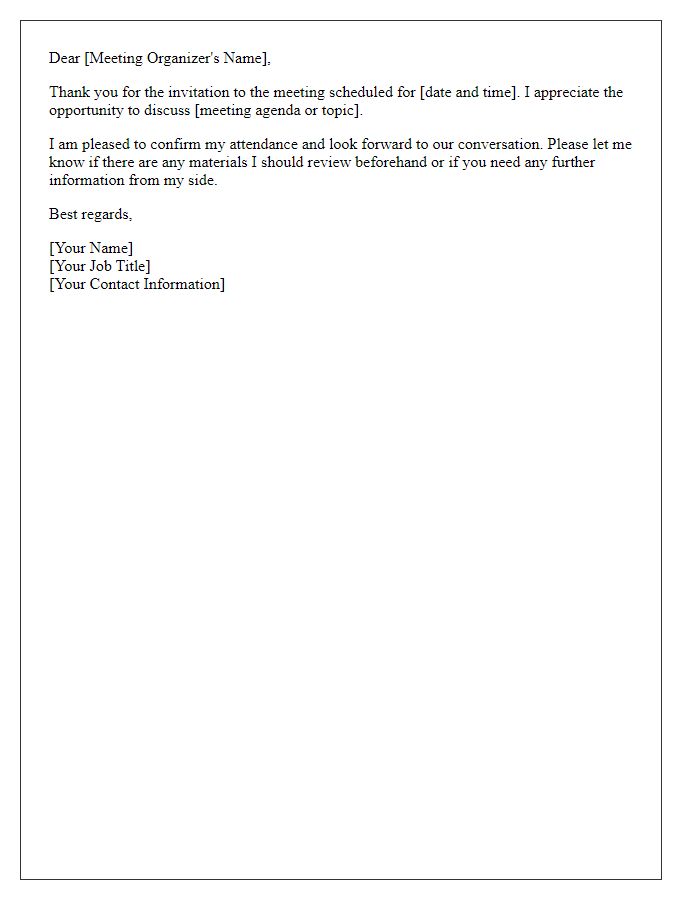 Letter template of positive response to a meeting invite