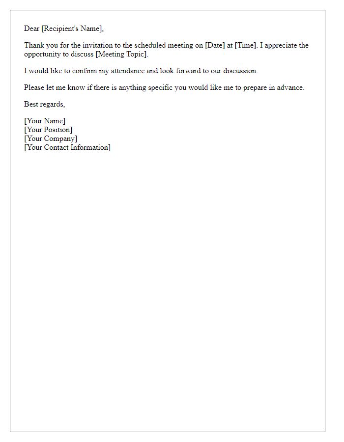 Letter template of RSVP for a scheduled meeting