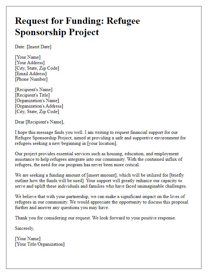 Letter template of request for funding in refugee sponsorship project