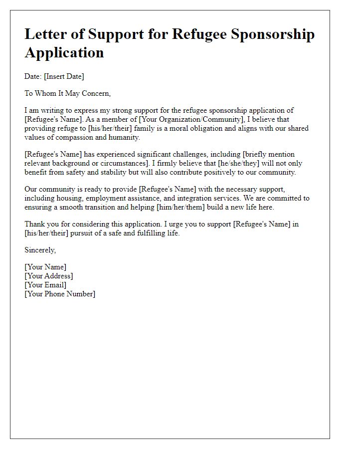 Letter template of support for refugee sponsorship application