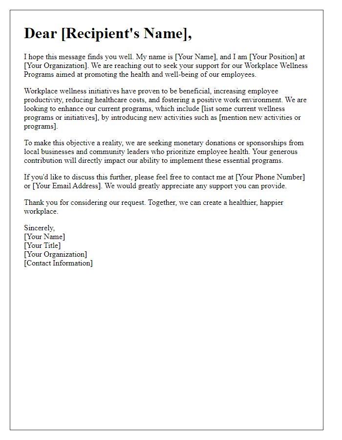 Letter template of donation request for workplace wellness programs