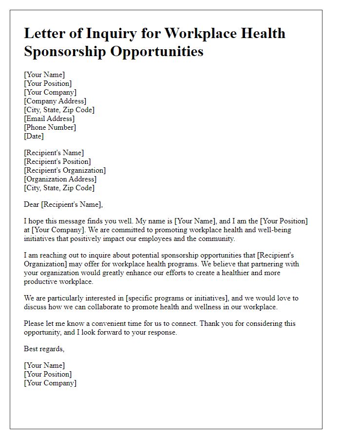 Letter template of inquiry for workplace health sponsorship opportunities