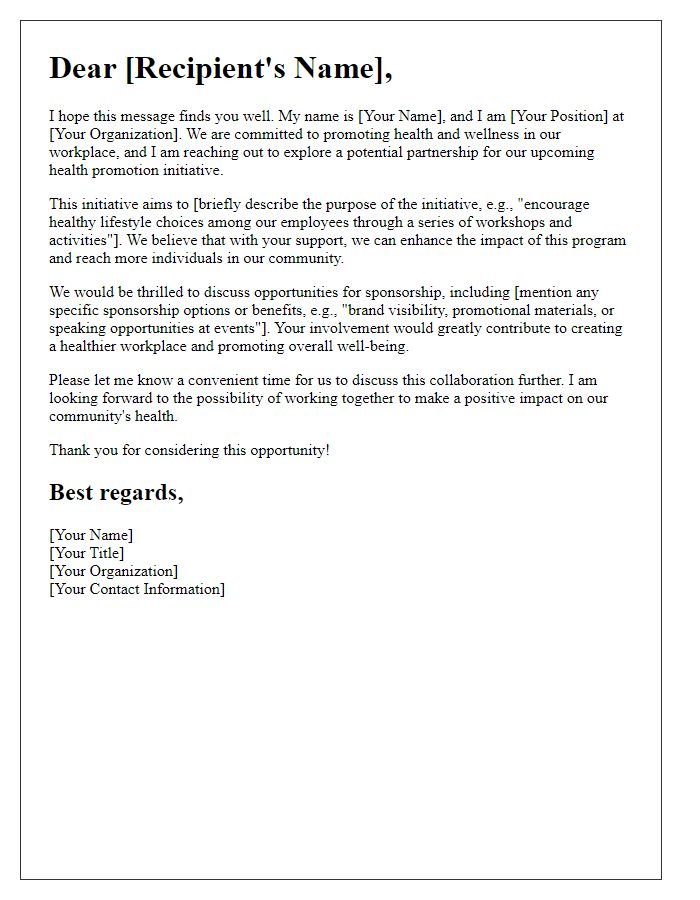 Letter template of outreach for health promotion sponsorship at work