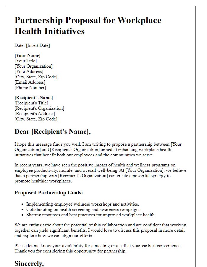 Letter template of partnership proposal for workplace health initiatives