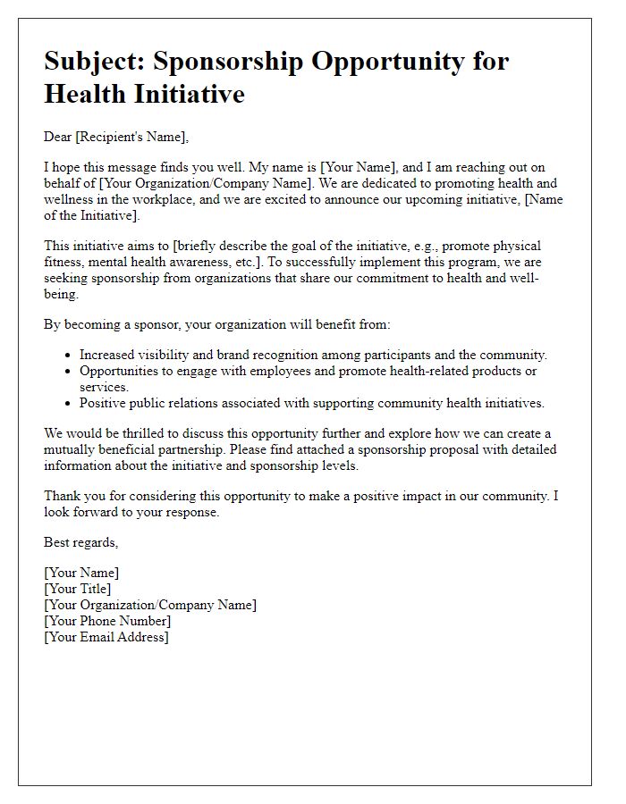 Letter template of solicitation for health-related workplace sponsorship