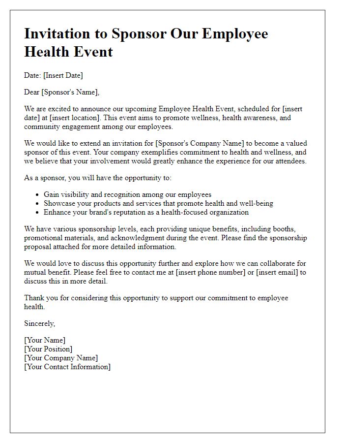 Letter template of sponsorship invitation for employee health events