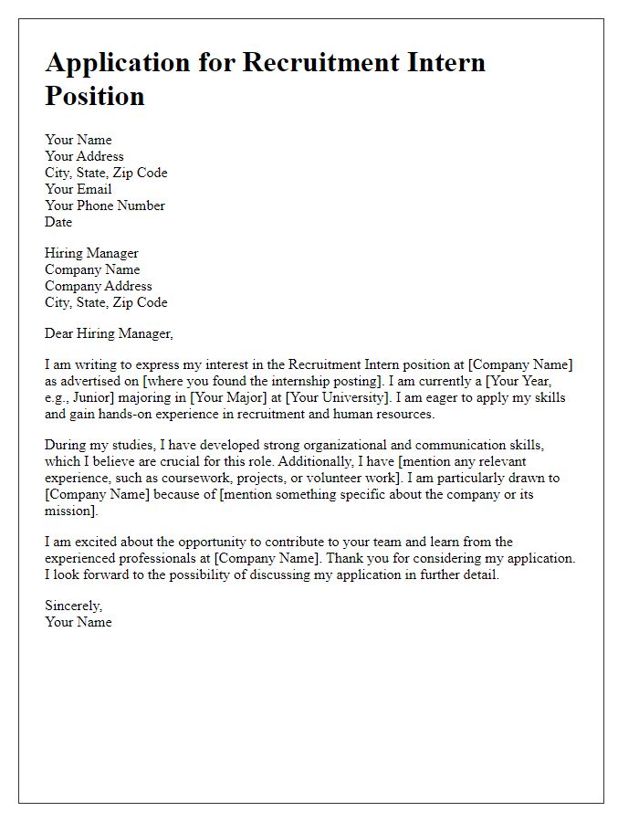 Letter template of internship application for recruitment intern.