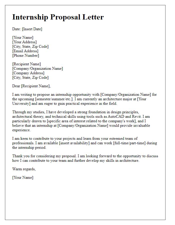 Letter template of internship proposal for architecture major