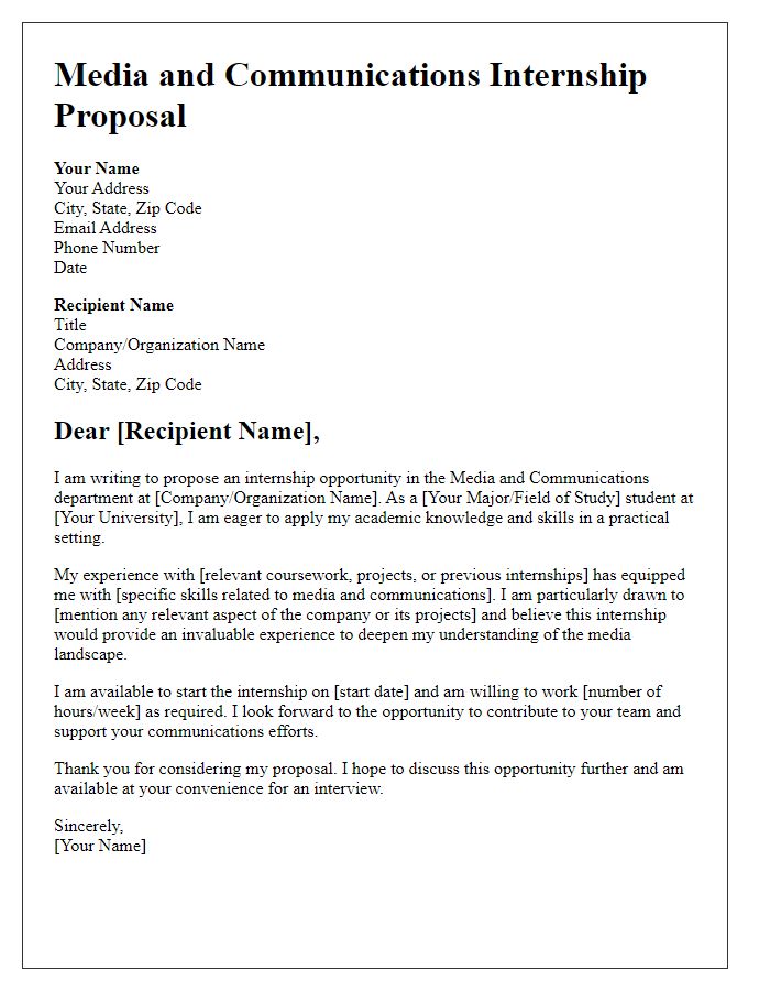 Letter template of Media and Communications Internship Proposal