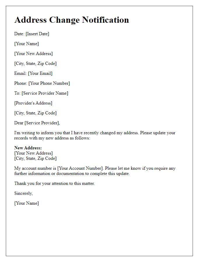 Letter template of Address Change Communication for Service Providers