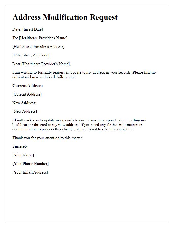 Letter template of Address Modification for Healthcare Providers