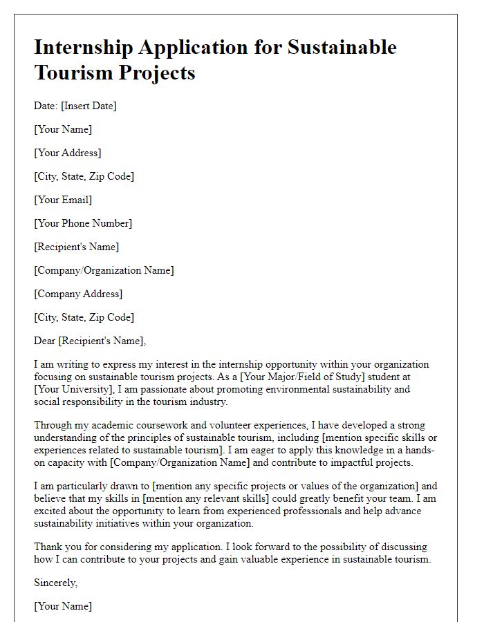 Letter template of internship application for sustainable tourism projects.