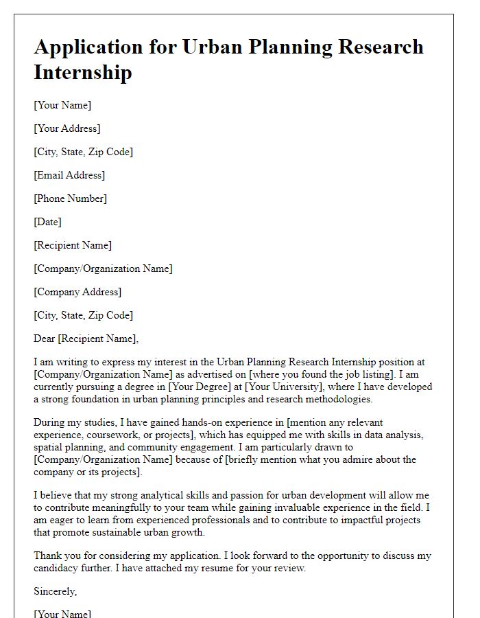 Letter template of application for urban planning research internship